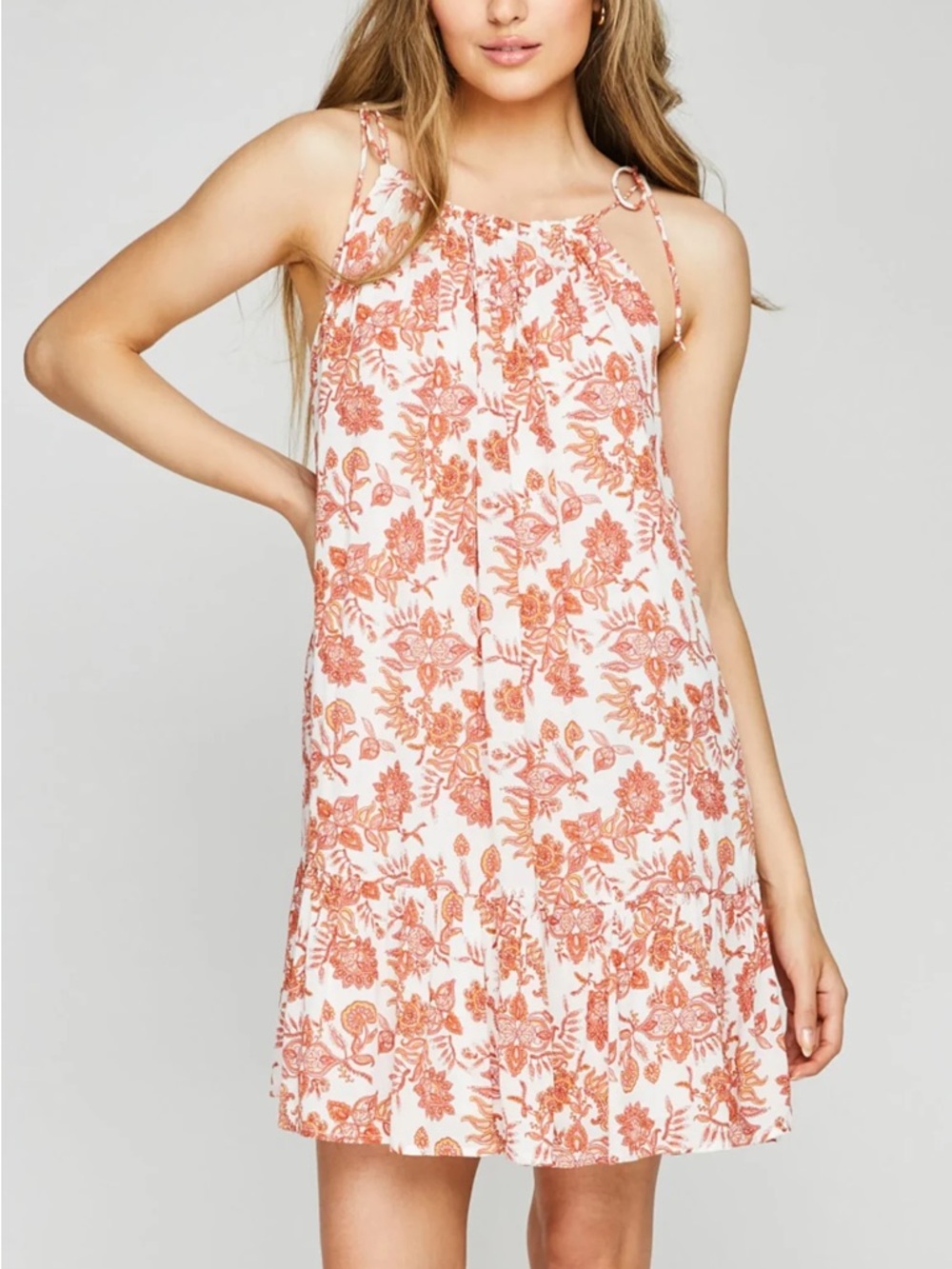 Gentle Fawn Orange Paisley Flowy Mini Dress Tie Shoulder Size Small
